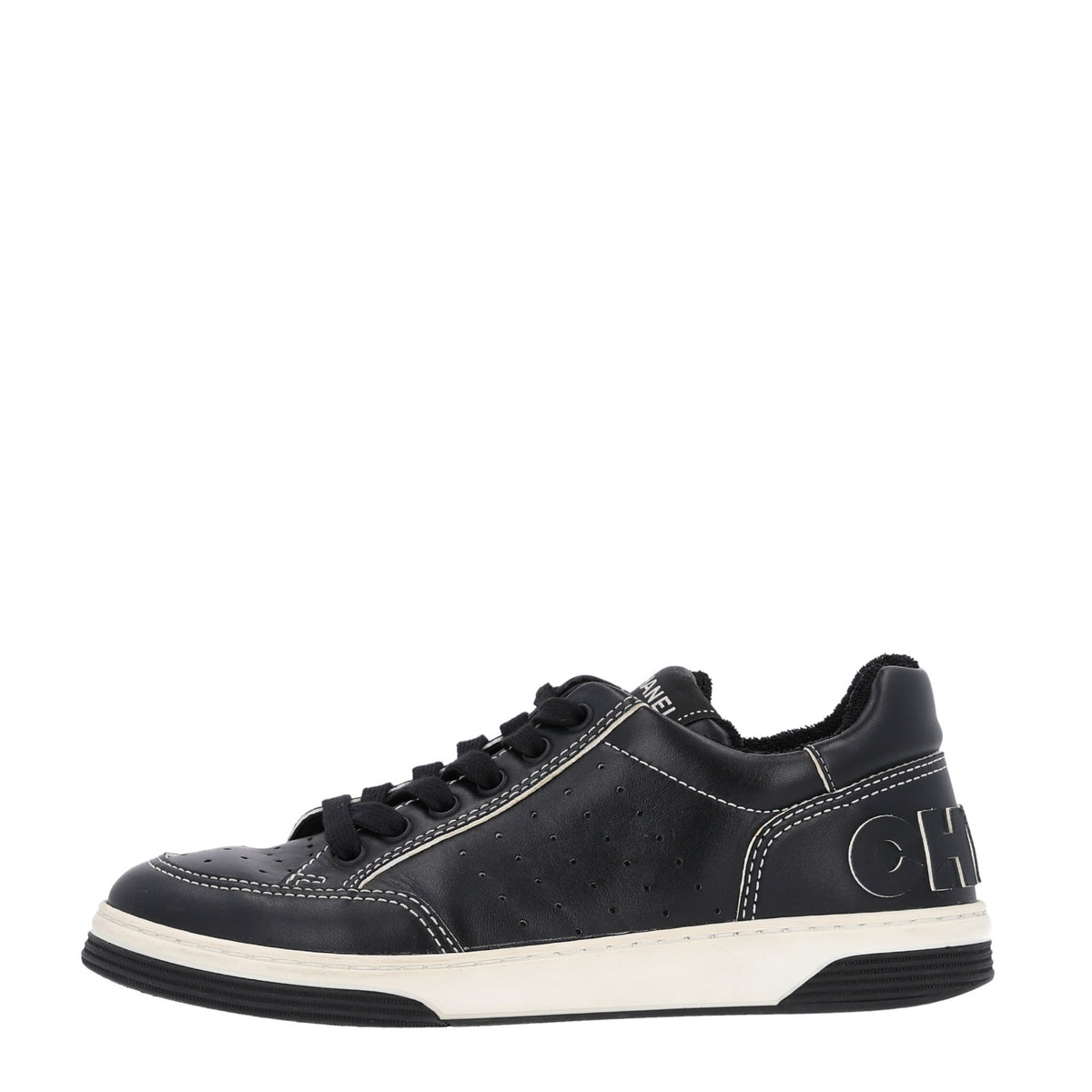 Chanel Calfskin Womens Logo Sneakers 38 Black White 1 of 11