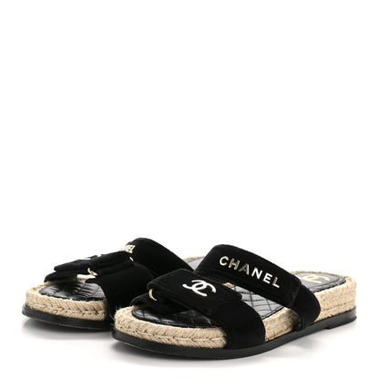 Chanel Velvet Elastic Flat Mules 39 Black 4 of 10