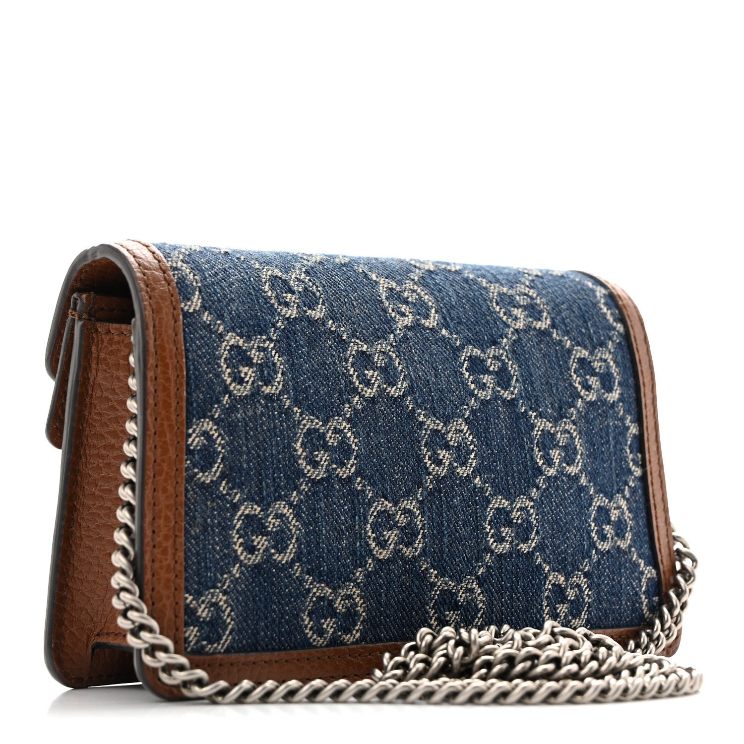 Gucci New Denim GG Monogram Dollar Calfskin Enamel Super Mini Dionysus Shoulder Bag Blue Tea Cuir Epilog Electric Blue 3 of 12