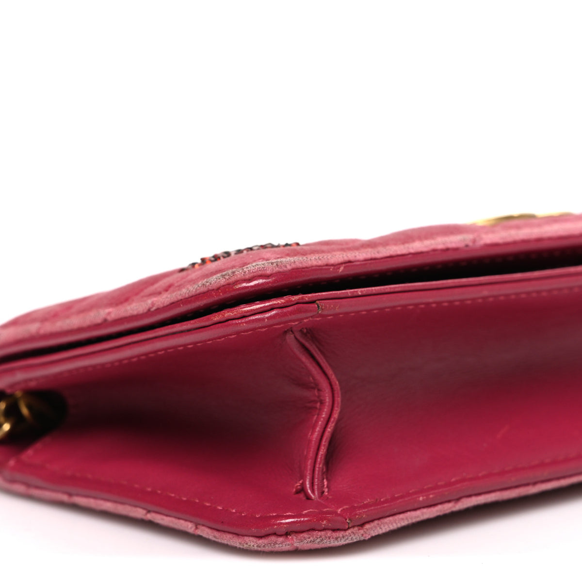 Gucci Velvet Matelasse Crystal Sequin Heart Embroidered GG Marmont Mini Bag Light Raspberry Rose 9 of 11