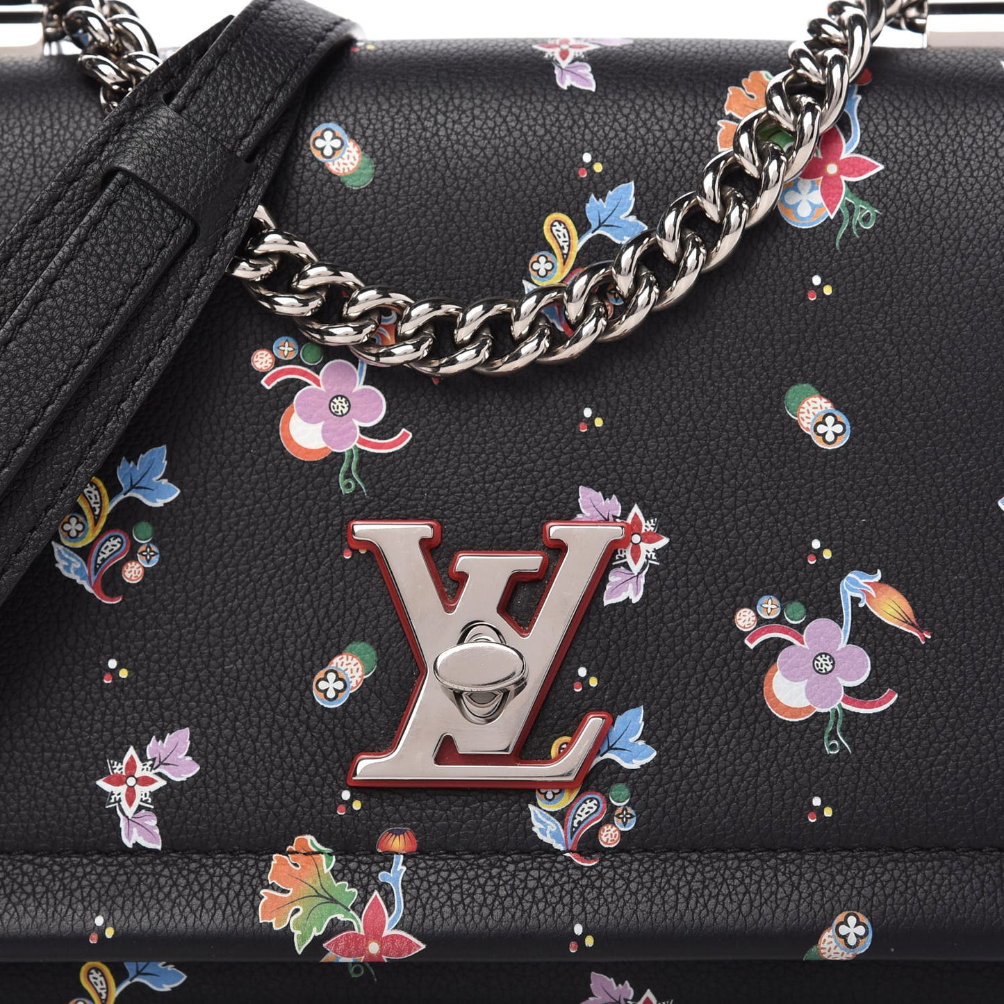 Soft Calfskin Lockme II Floral Chain Bag BB Black