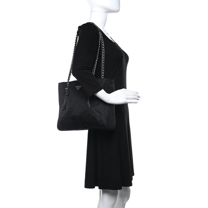 Prada Nylon Tessuto Acciaio Chain Shoulder Bag Black 2 of 10
