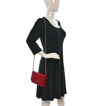 Chanel Lambskin Quilted Wallet On Chain WOC Red 2 of 11