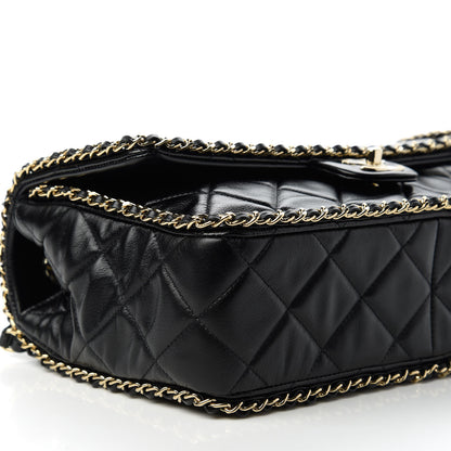 Chanel Crumpled Calfskin Quilted Large Chain All Over Flap Bag Black 6 of 10