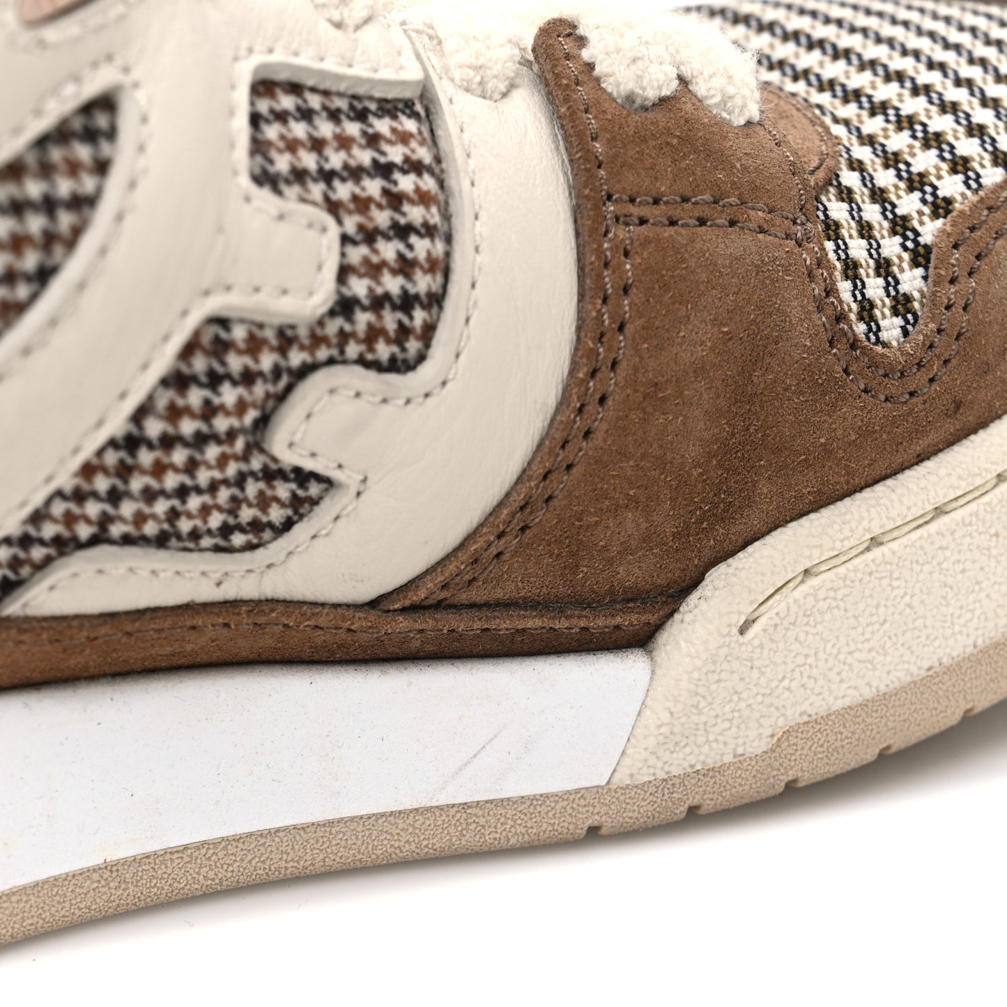 Calfskin Suede Houndstooth Fendi Match Low Top Sneakers 37 Cream Brown