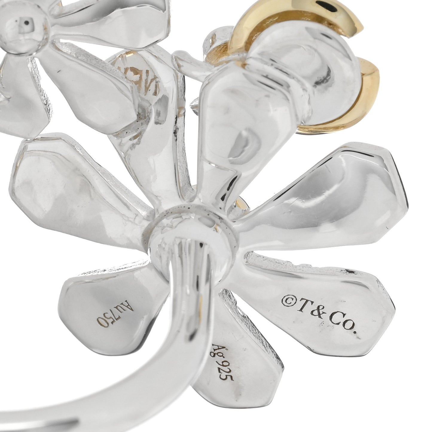Sterling Silver 18K Yellow Gold Return to Tiffany Love Bugs Ring 54 6.75