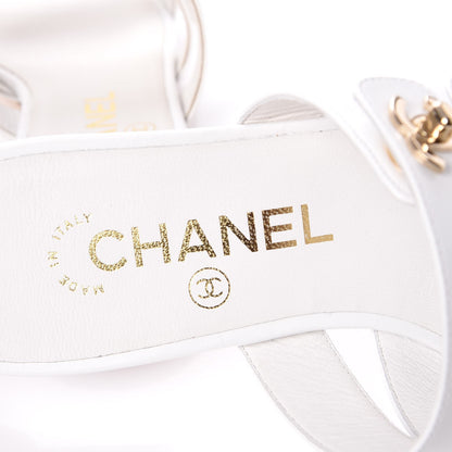 Chanel Calfskin Turn Lock Mule Sandals 35 White 5 of 9
