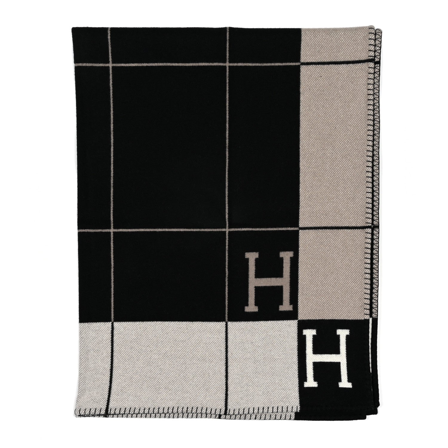 Hermes Wool Cashmere Avalon III Blanket Ecru Black 1 of 3