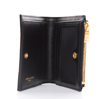 Saint Laurent Grain De Poudre Matelasse Chevron Monogram Zipped Card Case Black 5 of 6