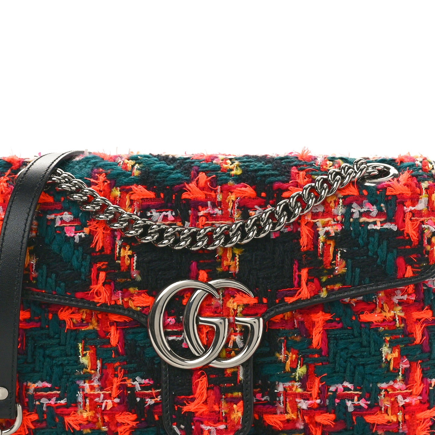 Tweed Check Poule Calfskin Small GG Marmont Shoulder Bag Pink Petroleum Multicolor Black