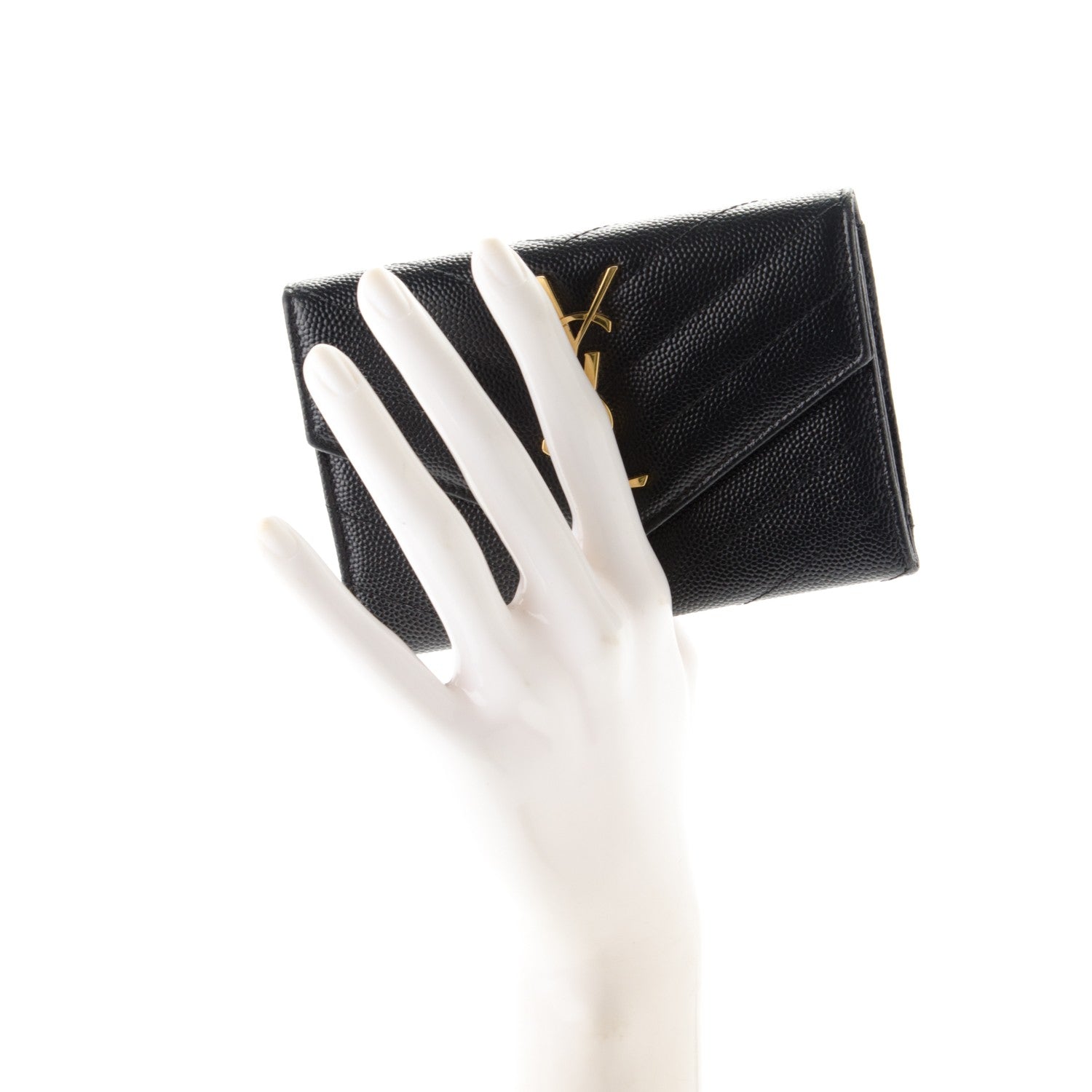 Saint Laurent Grain De Poudre Matelasse Chevron Small Monogram Envelope Wallet Black 2 of 7
