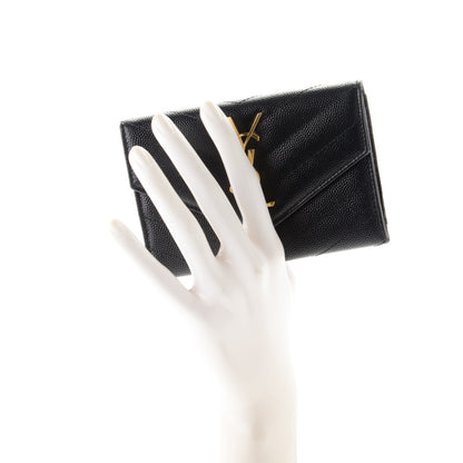 Saint Laurent Grain De Poudre Matelasse Chevron Small Monogram Envelope Wallet Black 2 of 7