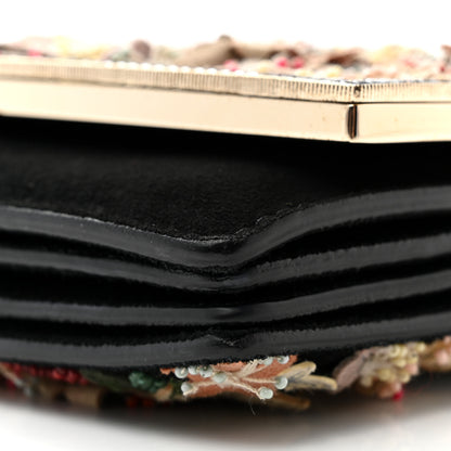 Valentino Garavani Velvet Crystal Flower Embellished Top Handle Clutch Black Multicolor 10 of 11