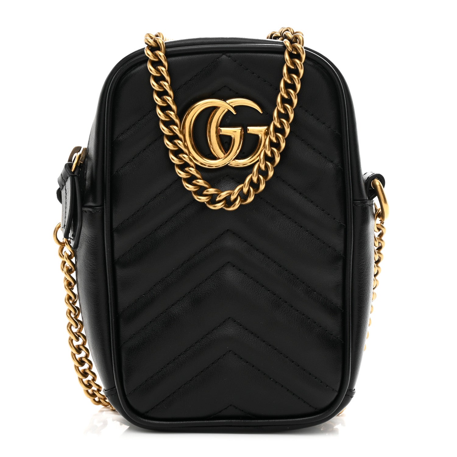 Gucci Calfskin Matelasse Mini GG Marmont Crossbody Bag Black 2 of 19