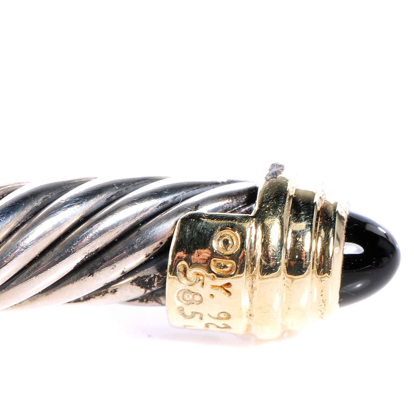 Sterling Silver 14K Yellow Gold Black Onyx 5mm Cable Classics Bracelet