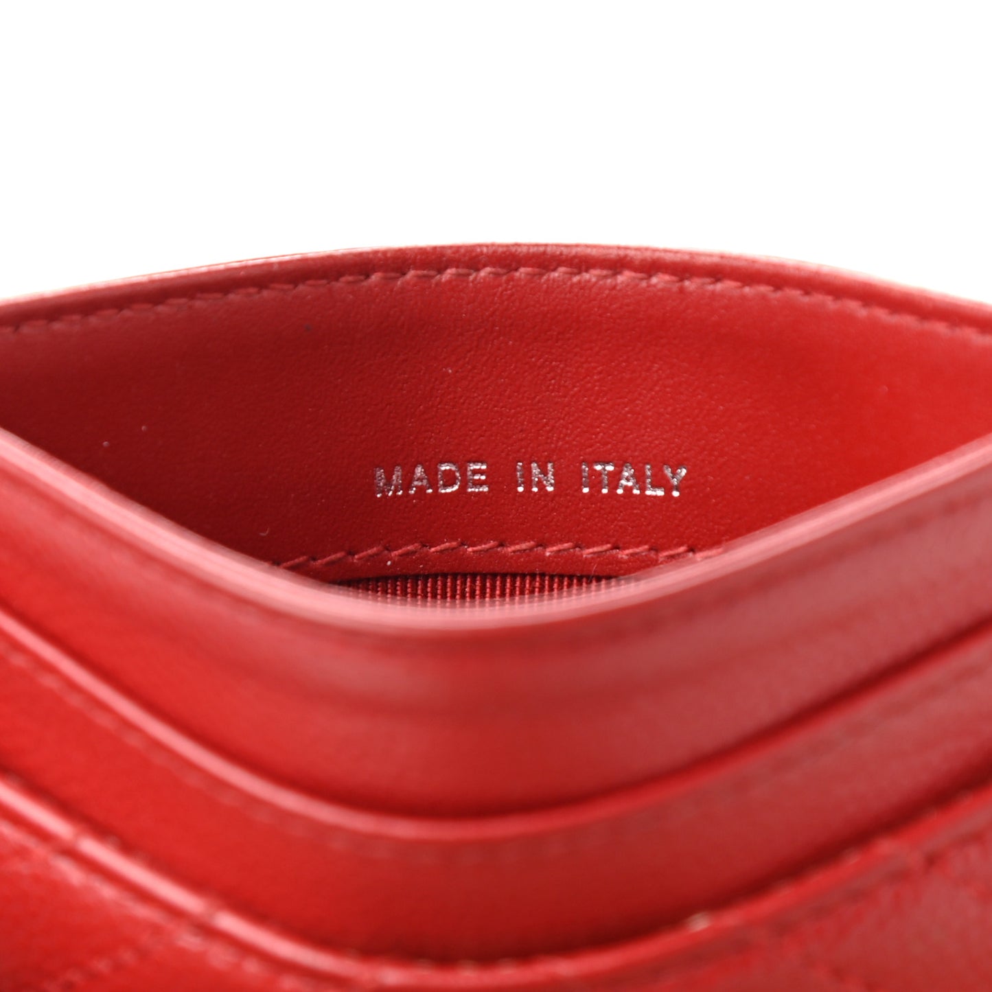 Caviar Chevron Quilted Card Holder Dark Red