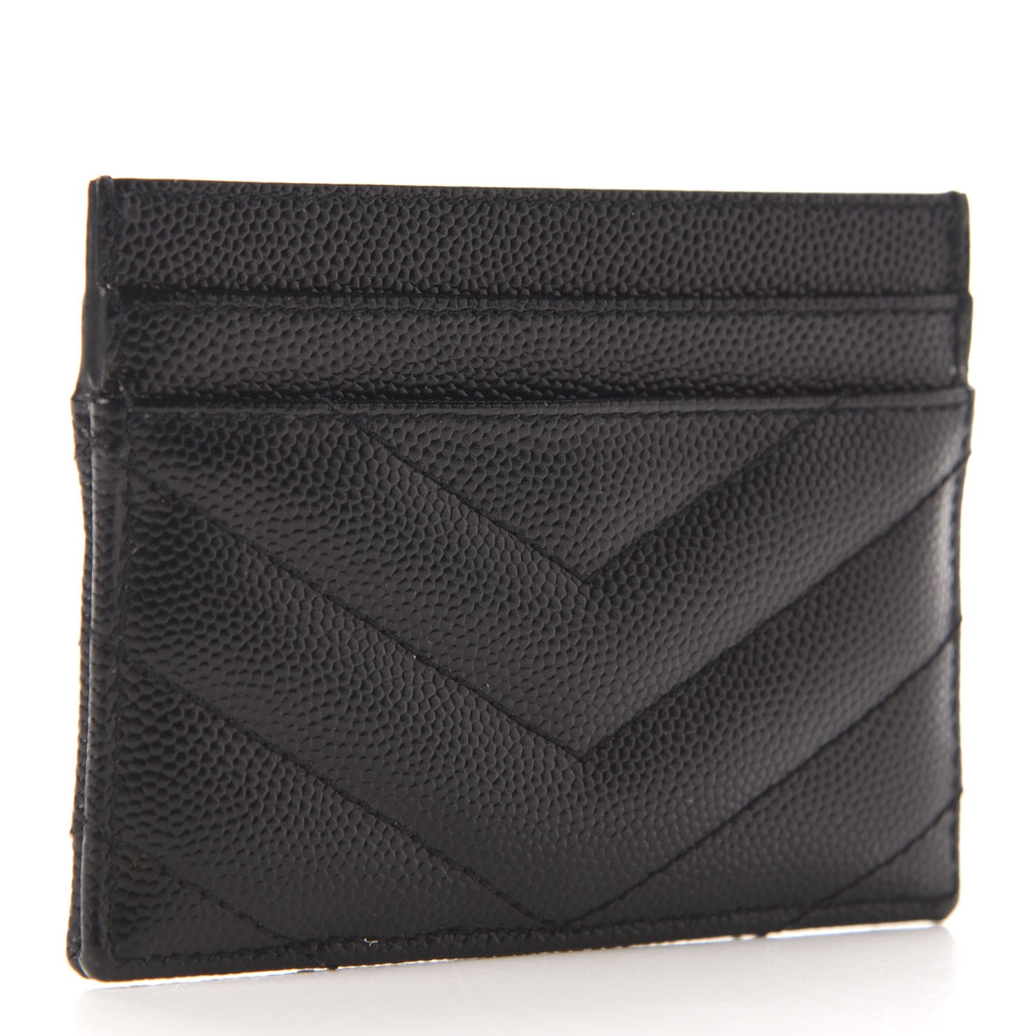 Saint Laurent Grain De Poudre Matelasse Chevron Monogram Credit Card Case Black 3 of 6