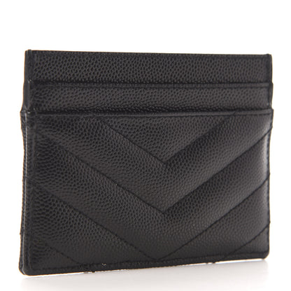 Saint Laurent Grain De Poudre Matelasse Chevron Monogram Credit Card Case Black 3 of 6