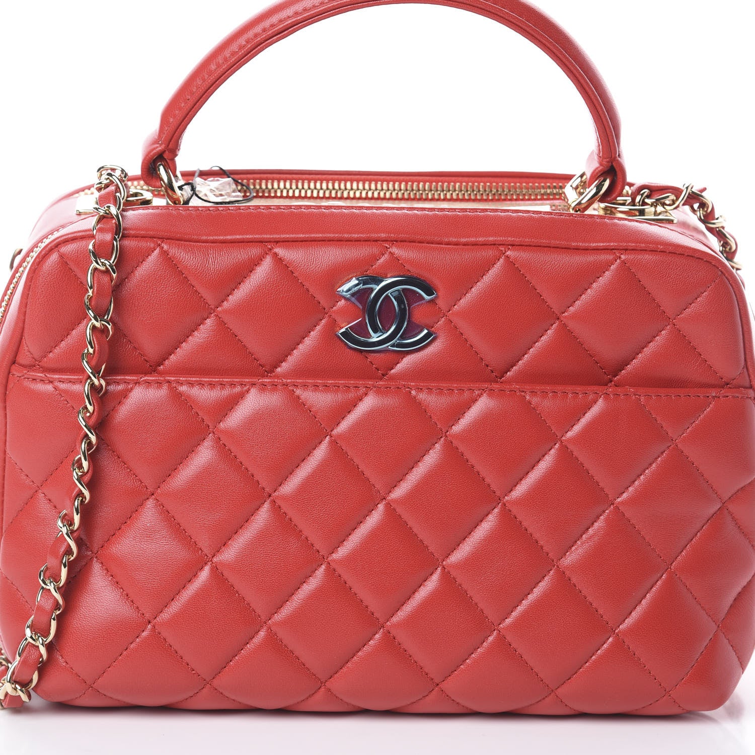 Chanel Lambskin Quilted Medium Trendy CC Bowling Bag Red 9 of 9