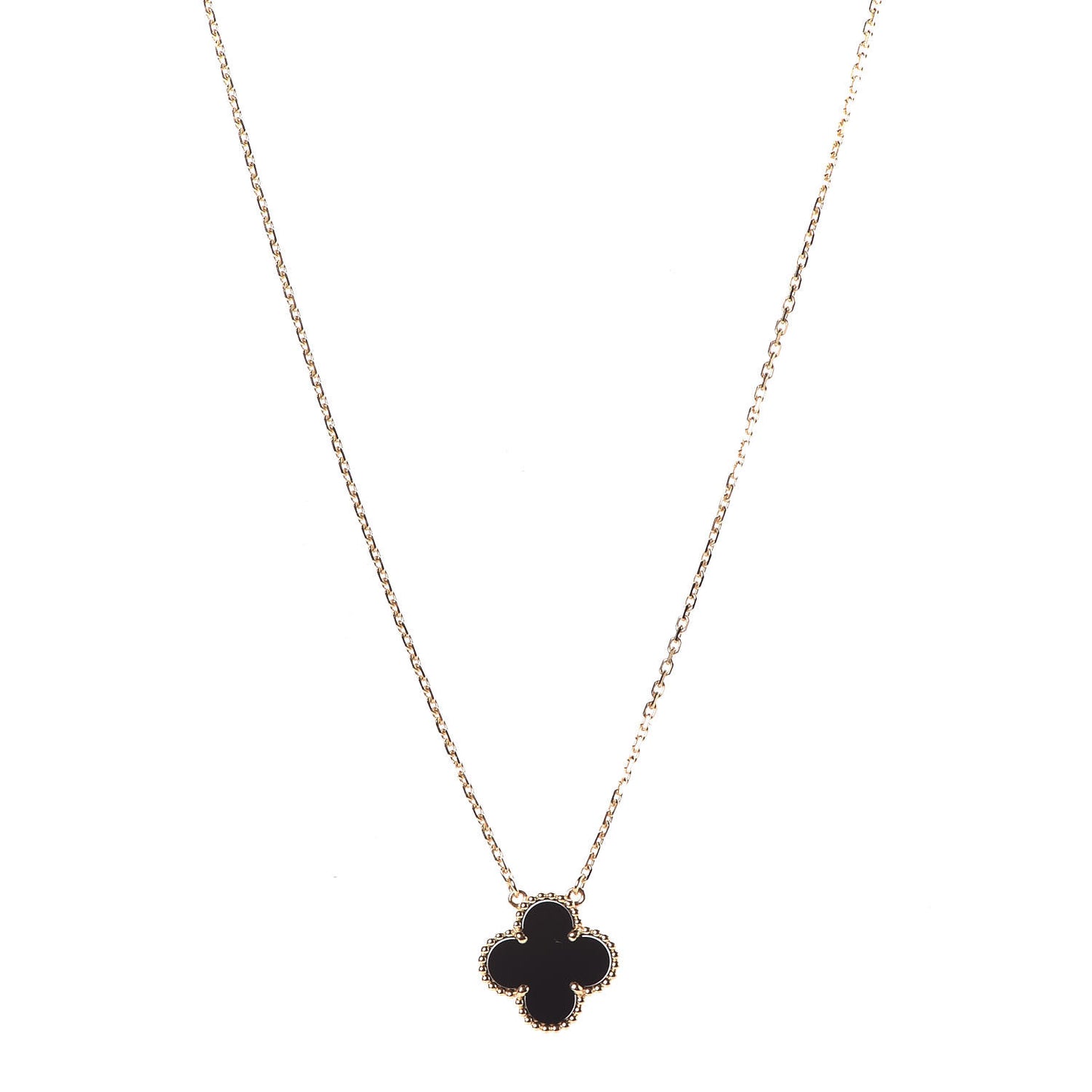 18K Yellow Gold Black Onyx Vintage Alhambra Pendant Necklace