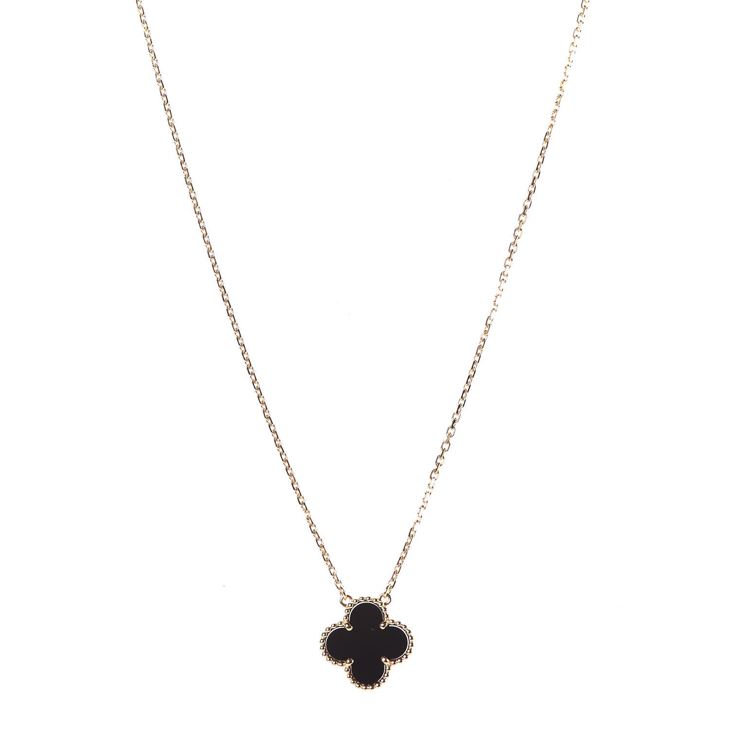 Van Cleef & Arpels 18K Yellow Gold Black Onyx Vintage Alhambra Pendant Necklace 1 of 7