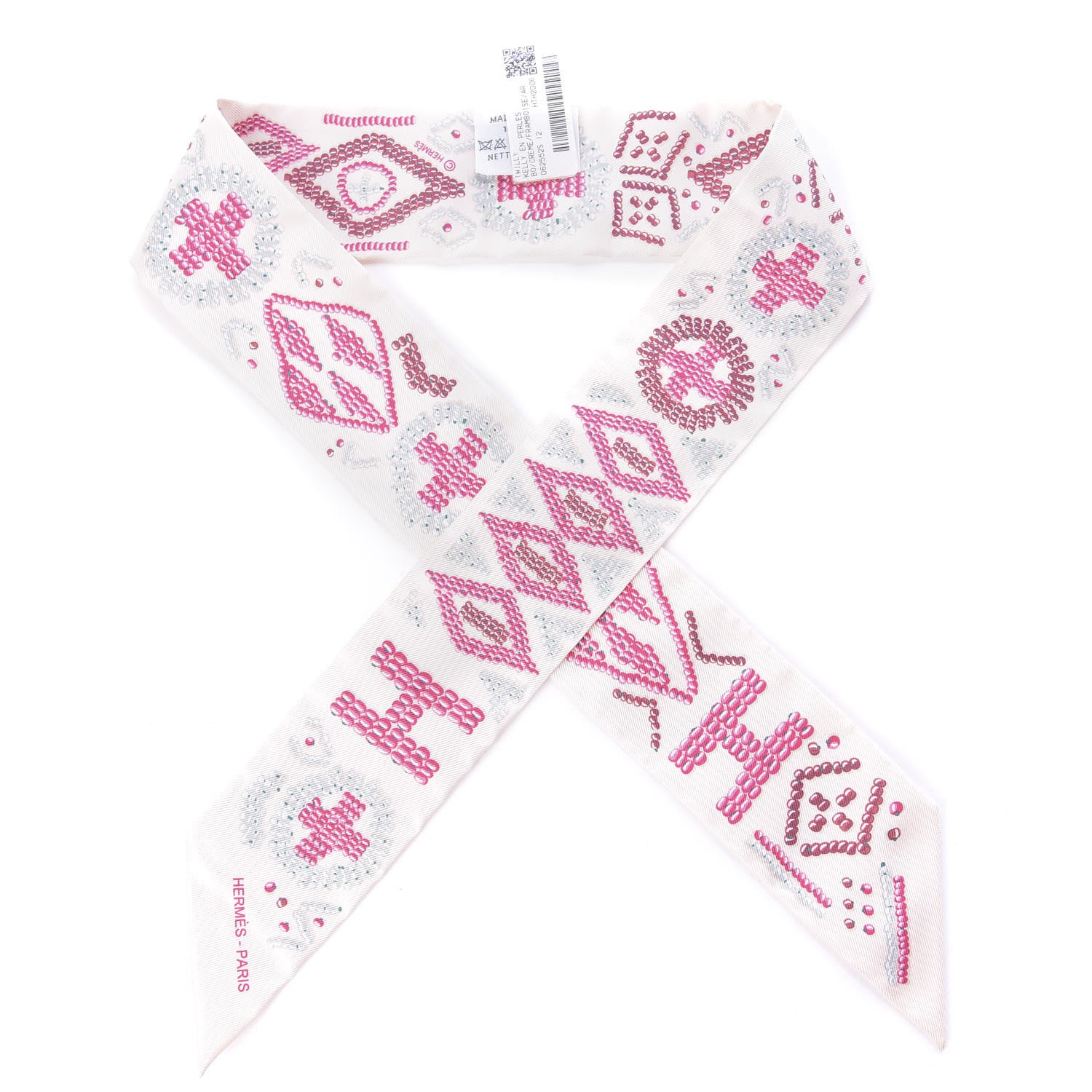 Hermes Silk Kelly En Perles Twilly Creme Framboise 1 of 4