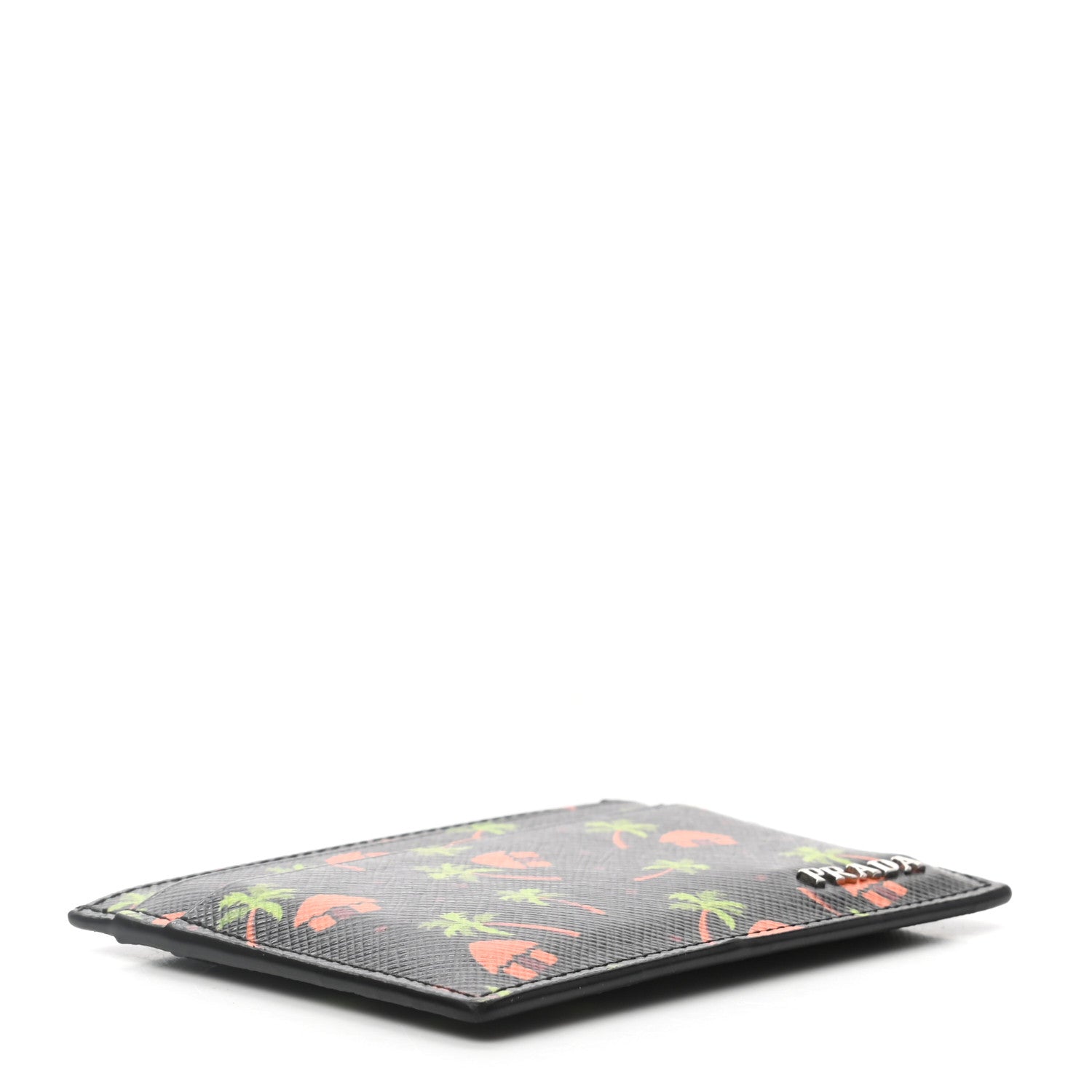 Prada Saffiano Palm Tree Print Card Holder Black 4 of 7