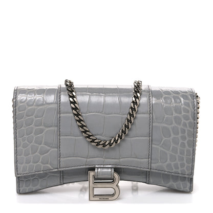 Balenciaga Shiny Calfskin Crocodile Embossed Hourglass Chain Bag Balenciaga Steel Grey 1 of 10