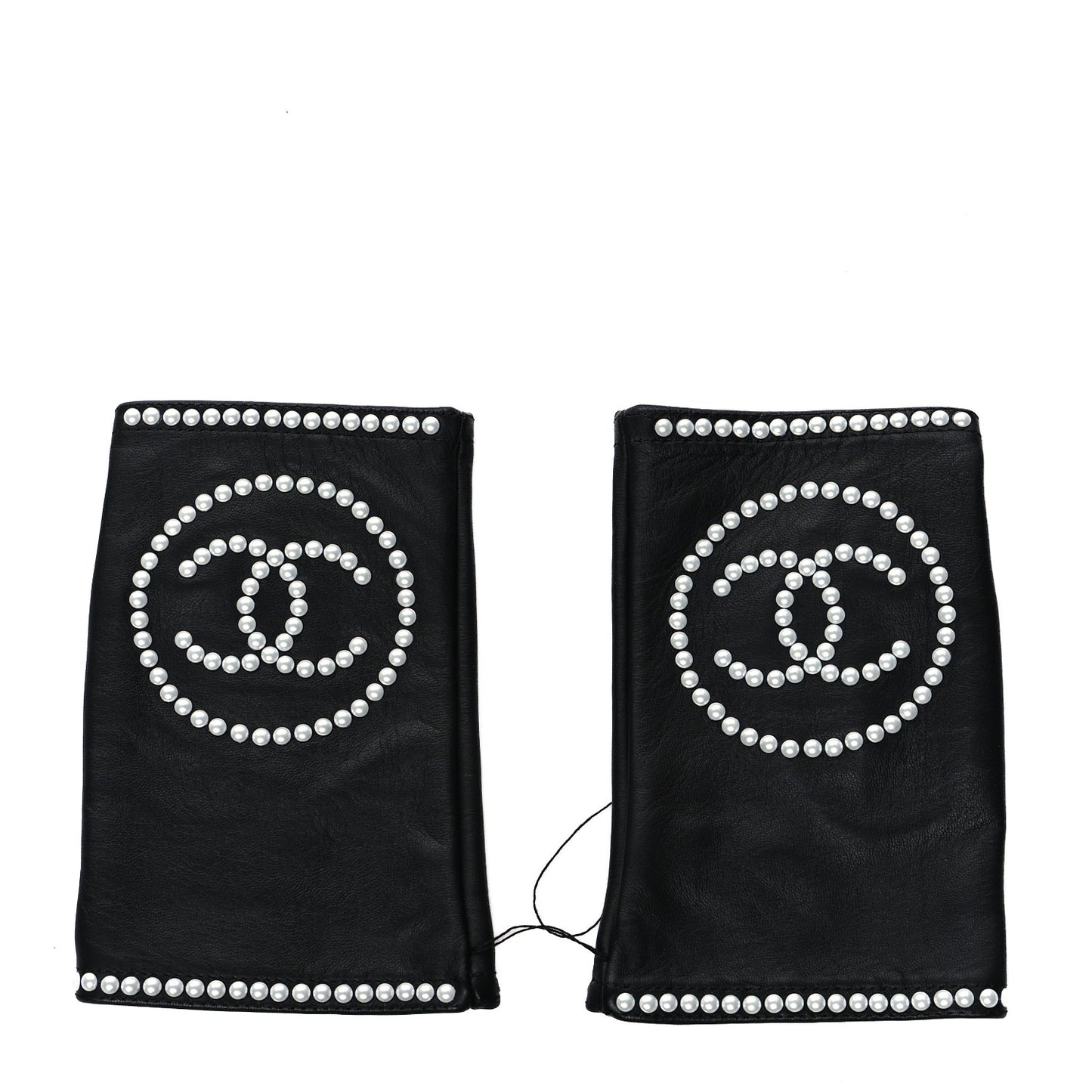 Lambskin Fingerless Pearl CC Gloves 7.5 Black