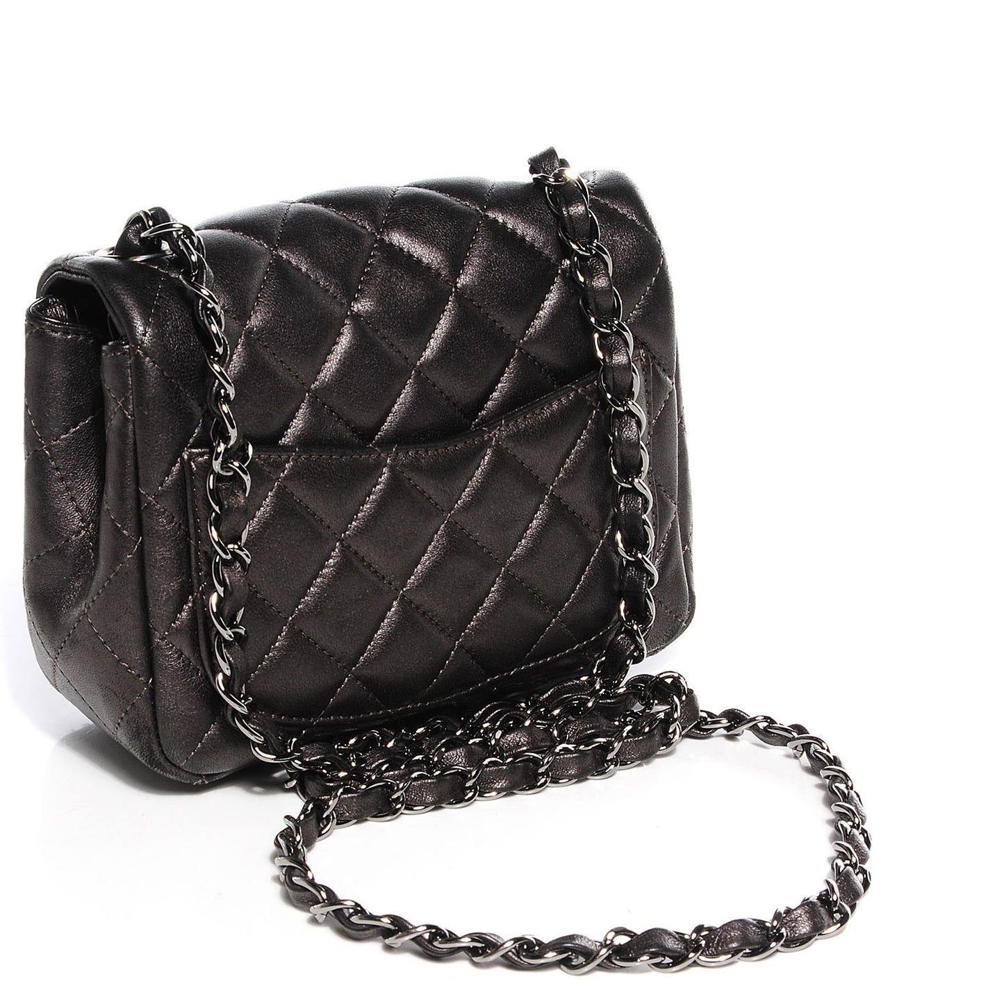 Lambskin Quilted Mini Square Flap Metallic Dark Grey