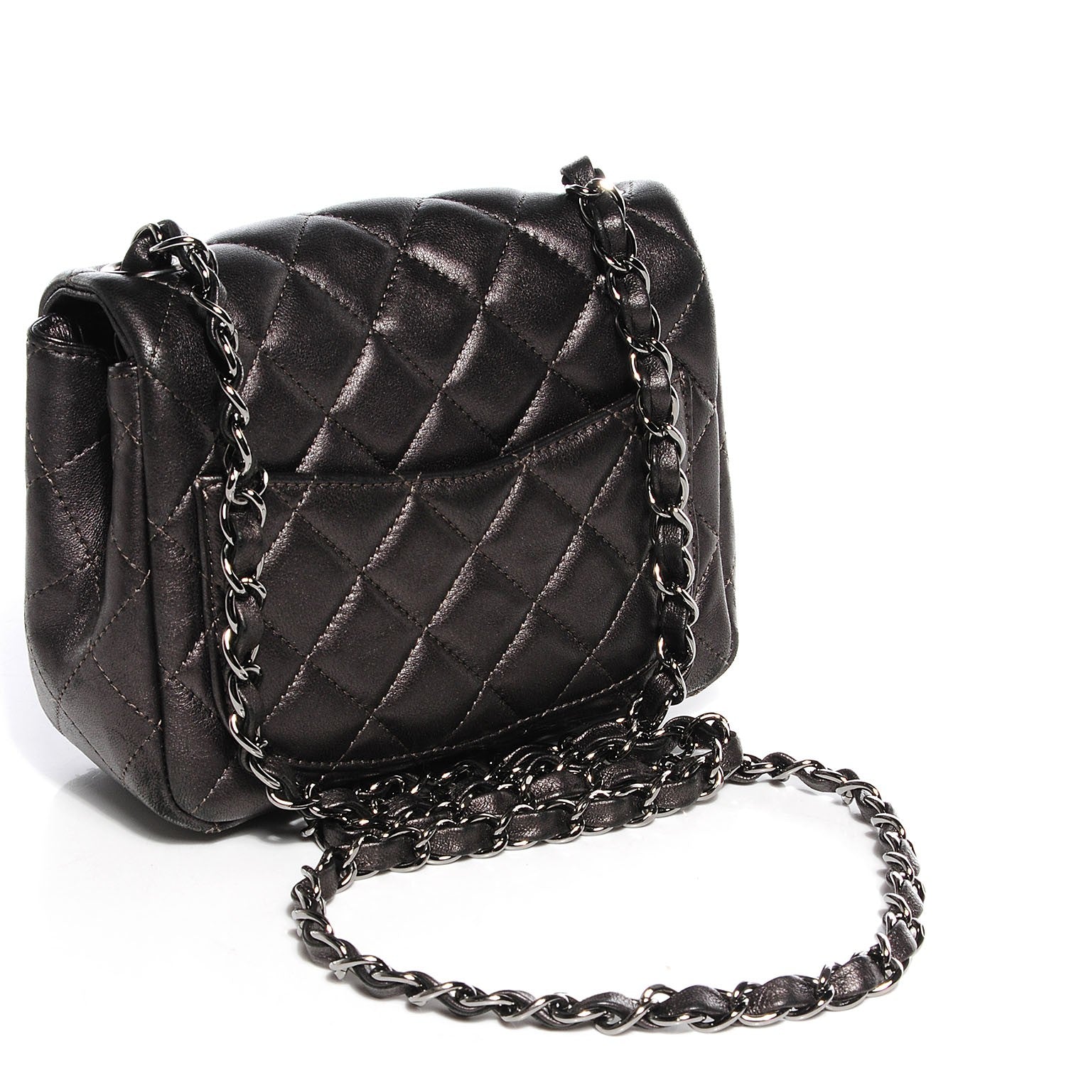 Chanel Lambskin Quilted Mini Square Flap Metallic Dark Grey 3 of 9