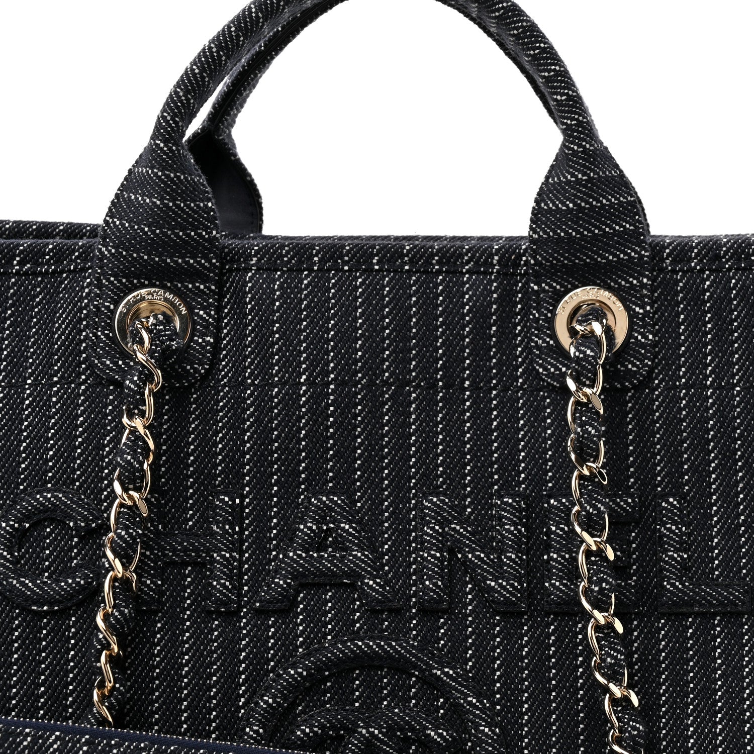 Chanel Denim Striped Medium Deauville Tote Blue White 9 of 11