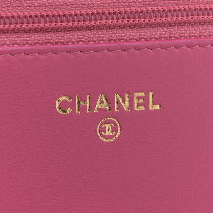 Chanel Lambskin Camellia Embossed Wallet on Chain WOC Pink 6 of 10