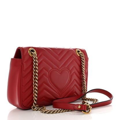 Gucci Calfskin Matelasse Small GG Marmont Shoulder Bag Hibiscus Red 3 of 13