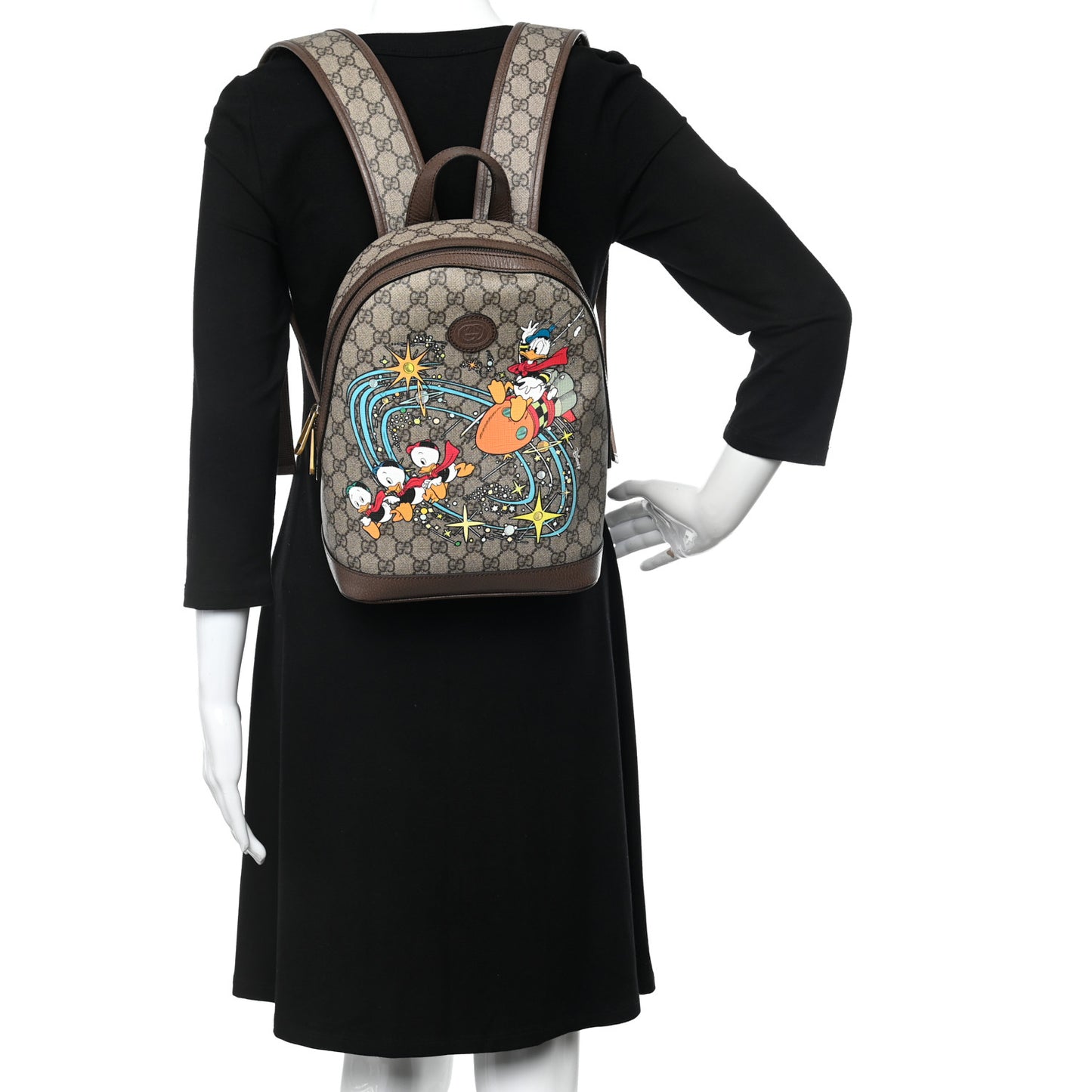 X DISNEY GG Supreme Monogram Donald Duck Small Interlocking G Dome Backpack Beige Multicolor New Acero