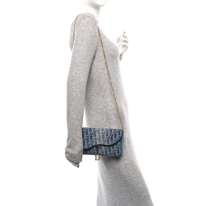 Christian Dior Oblique Denim Saddle Chain Long Wallet Blue 2 of 9