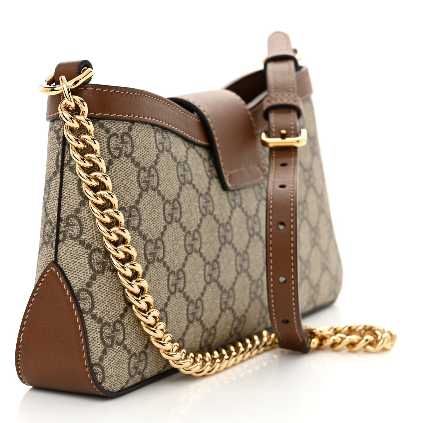 GG Supreme Monogram Calfskin Small Padlock Chain Shoulder Bag Beige Ebony Brown Sugar