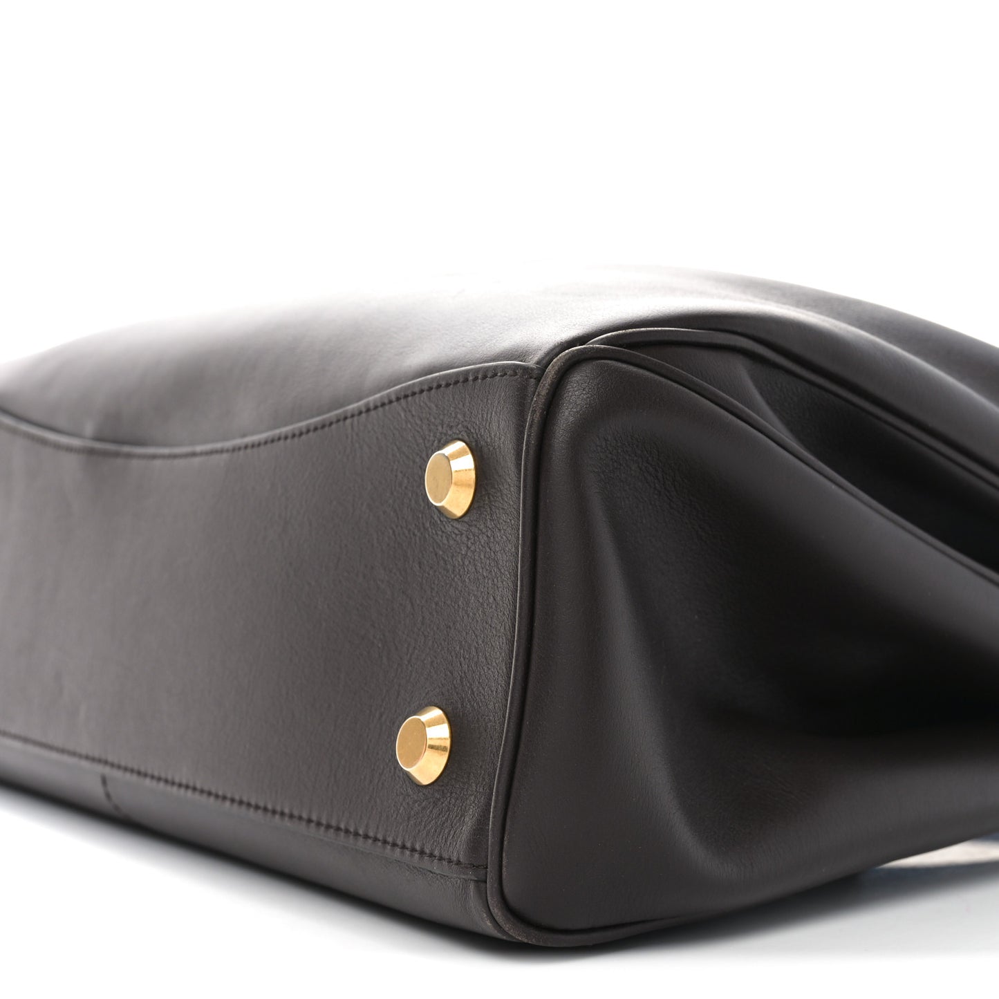 Natural Smooth Calfskin Medium Rodeo Top Handle Handbag Espresso