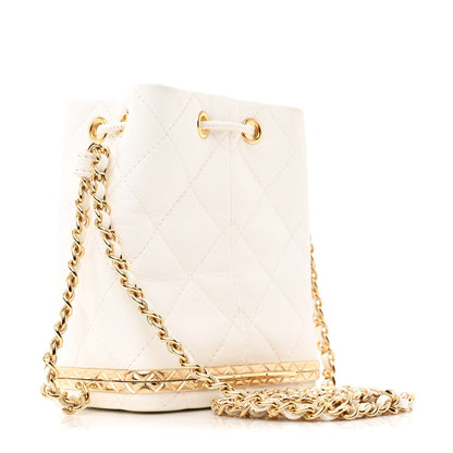 Chanel Metal Lambskin Quilted Small Chain Bucket Bag White 3 of 12