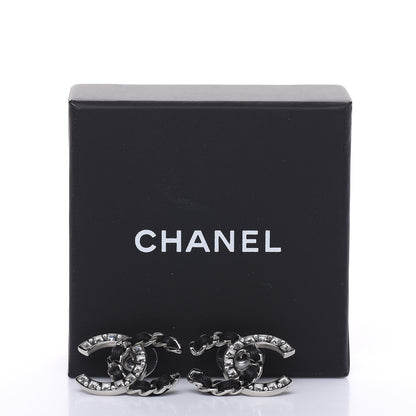 Chanel Crystal Baguette Lambskin Large CC Earrings Silver Black 6 of 6