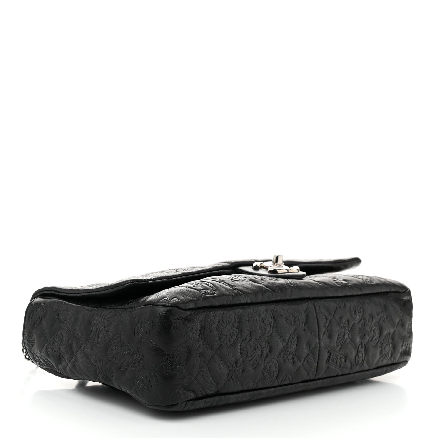 Calfskin Embossed Large Lucky Symbols Flap Black