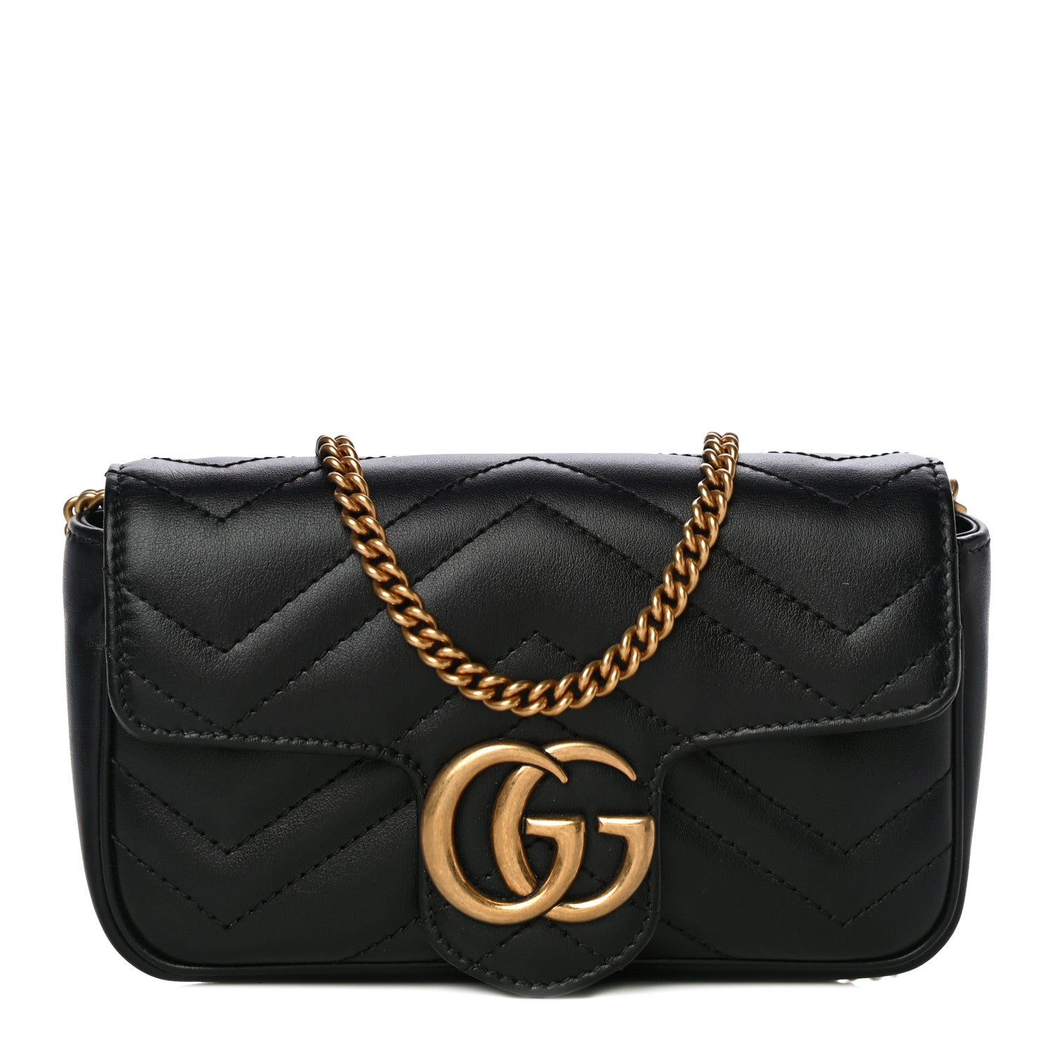 Gucci Calfskin Matelasse Super Mini GG Marmont Shoulder Bag Black 1 of 14