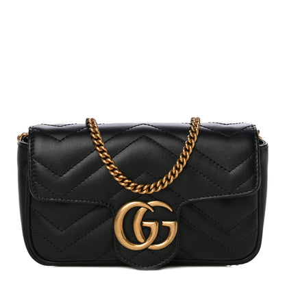 Gucci Calfskin Matelasse Super Mini GG Marmont Shoulder Bag Black 1 of 14