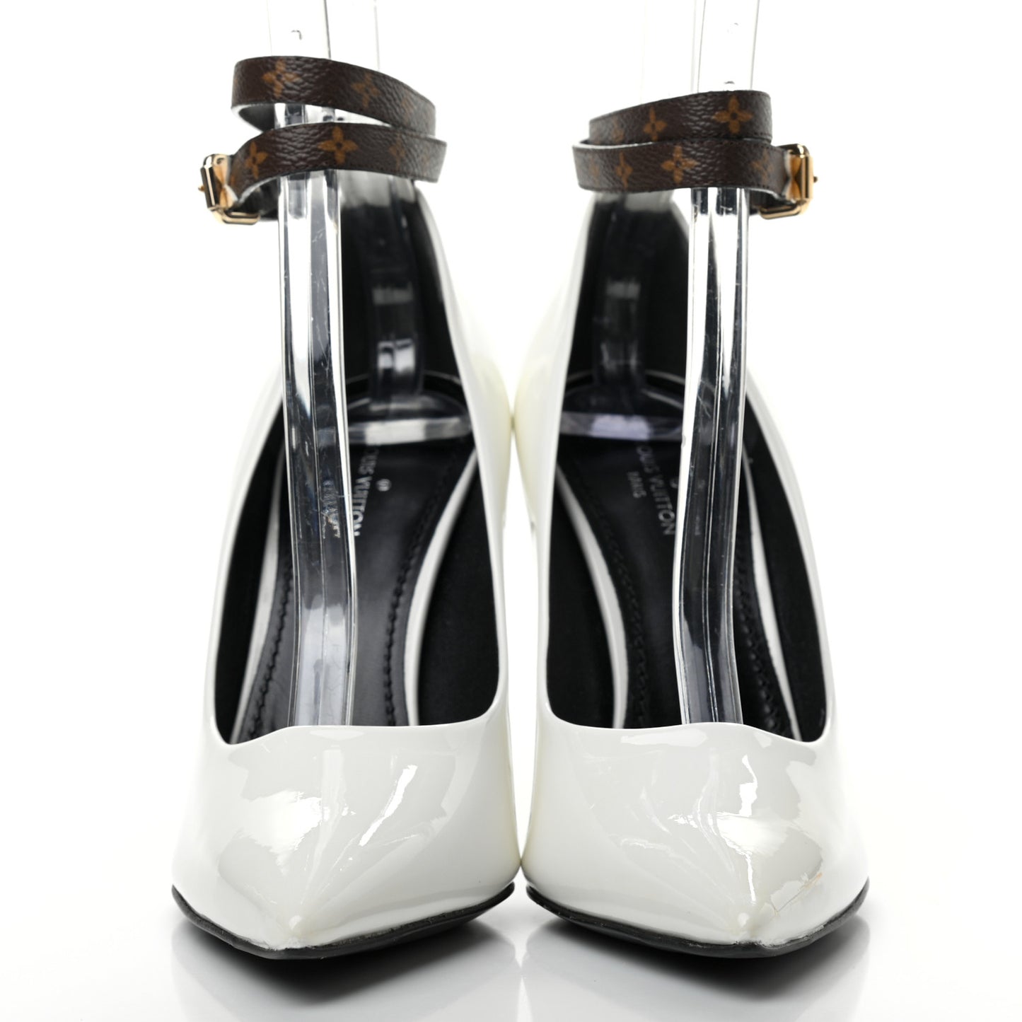 Monogram Patent Call Back Pumps 36 White