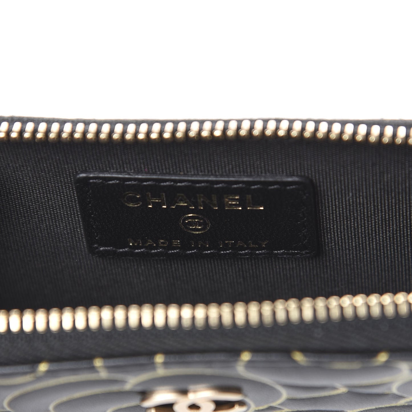 Lambskin Camellia Embossed Key Holder Case Black Gold
