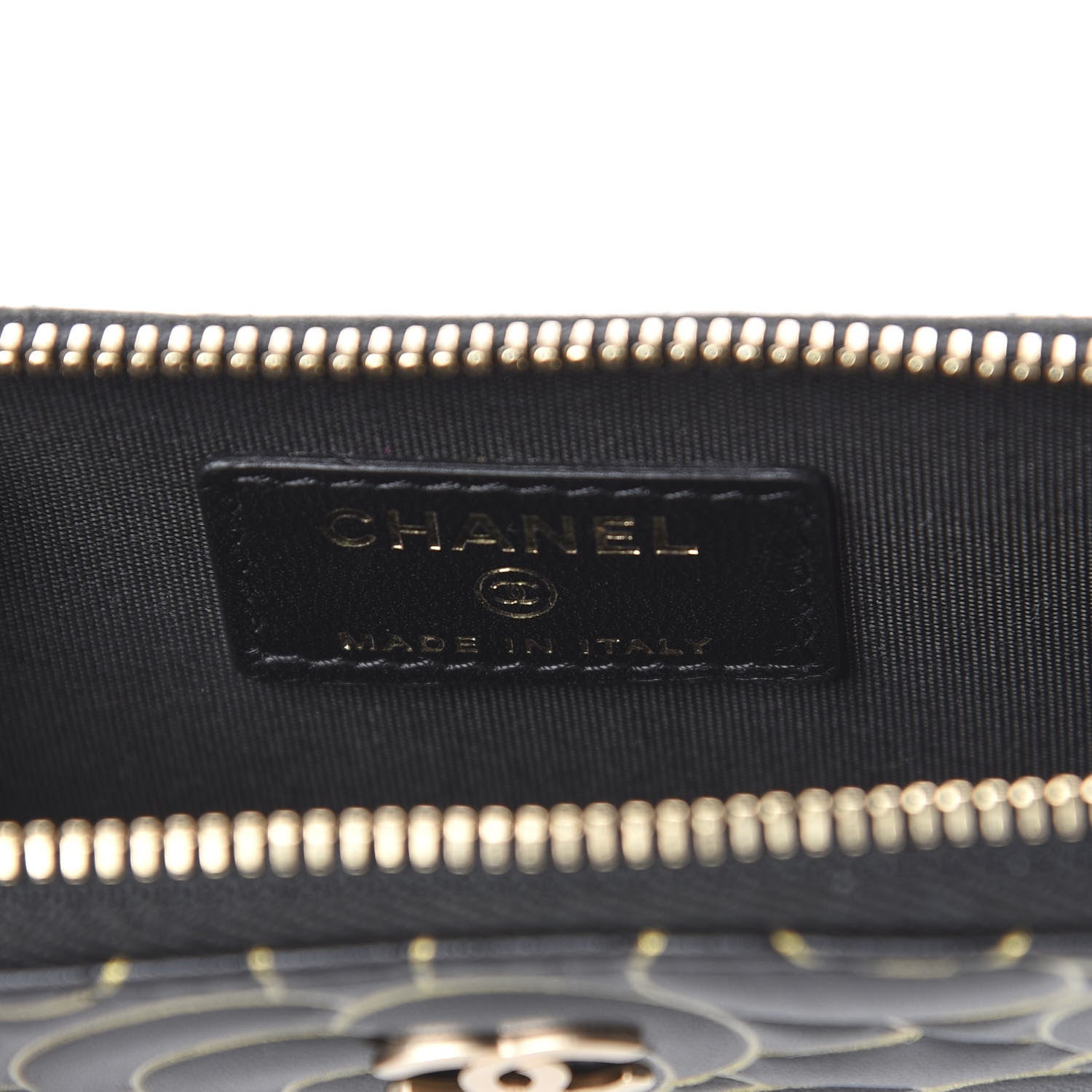 Chanel Lambskin Camellia Embossed Key Holder Case Black Gold 5 of 7
