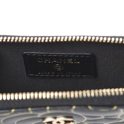 Chanel Lambskin Camellia Embossed Key Holder Case Black Gold 5 of 7