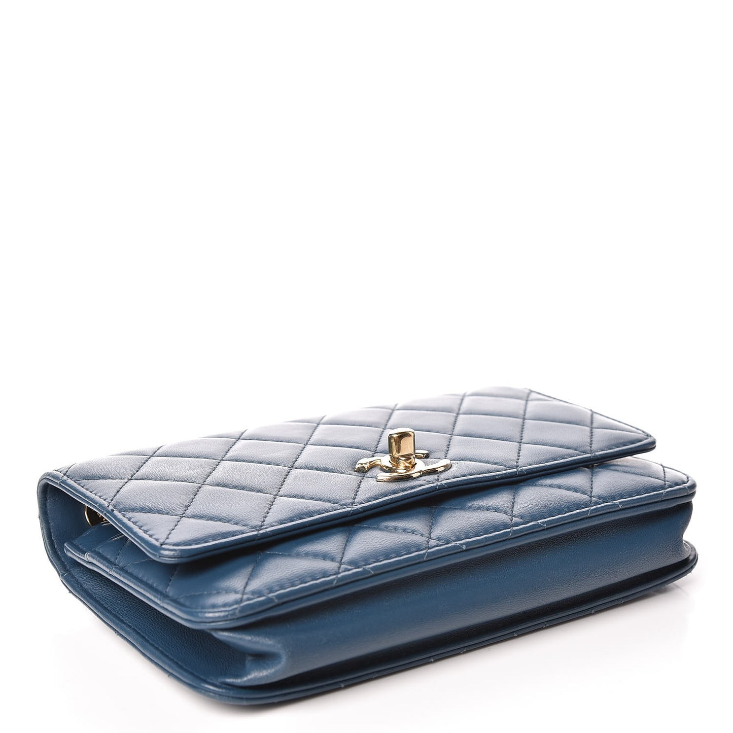 Lambskin Quilted Trendy CC Wallet On Chain WOC Blue