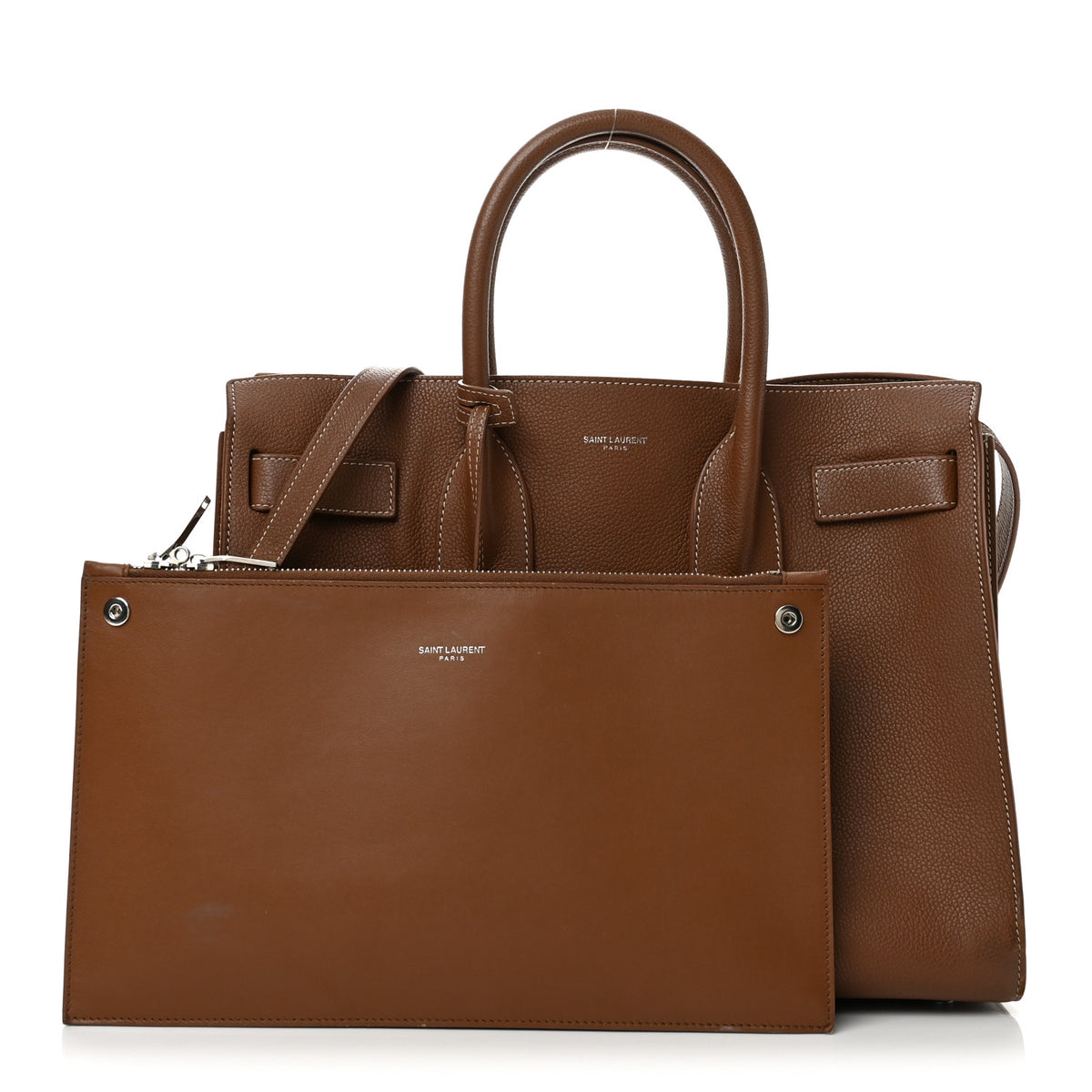 Grained Calfskin Topstitch Small Classic Sac De Jour Taupe