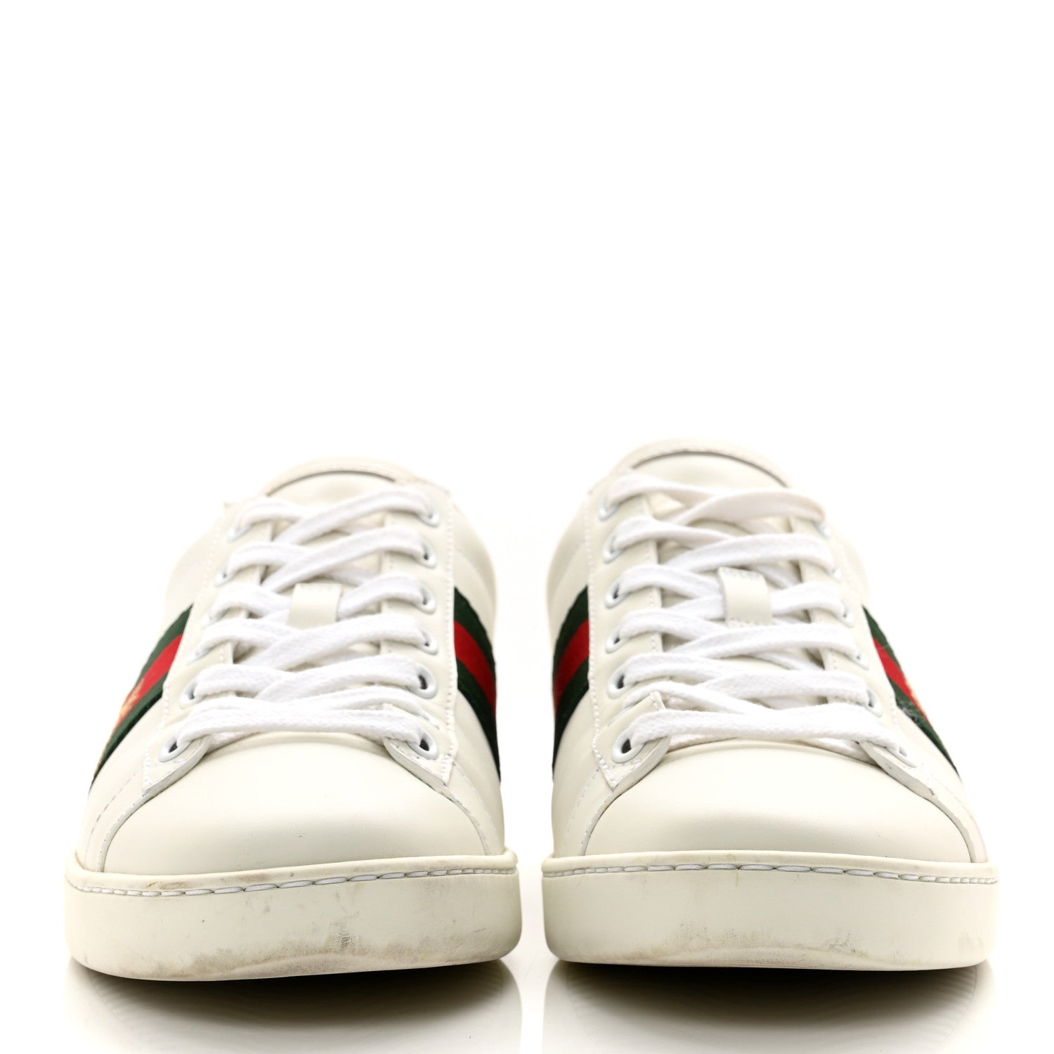 Gucci Calfskin Ayers Bee Embroidered Womens Ace Sneakers 37.5 White Green 2 of 7